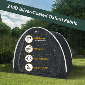 UNP bike storage shed tent: compact folded form with carry bag
