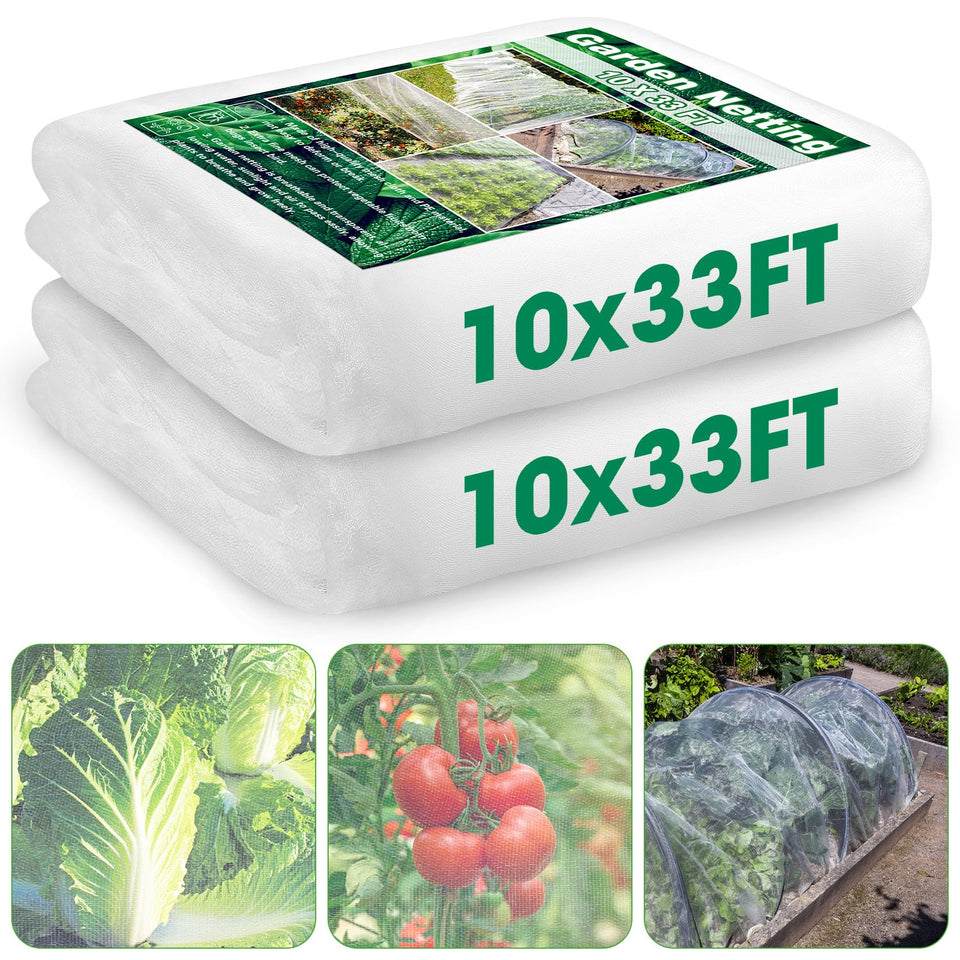 Unves 2-pack garden netting over plants protects against pests.