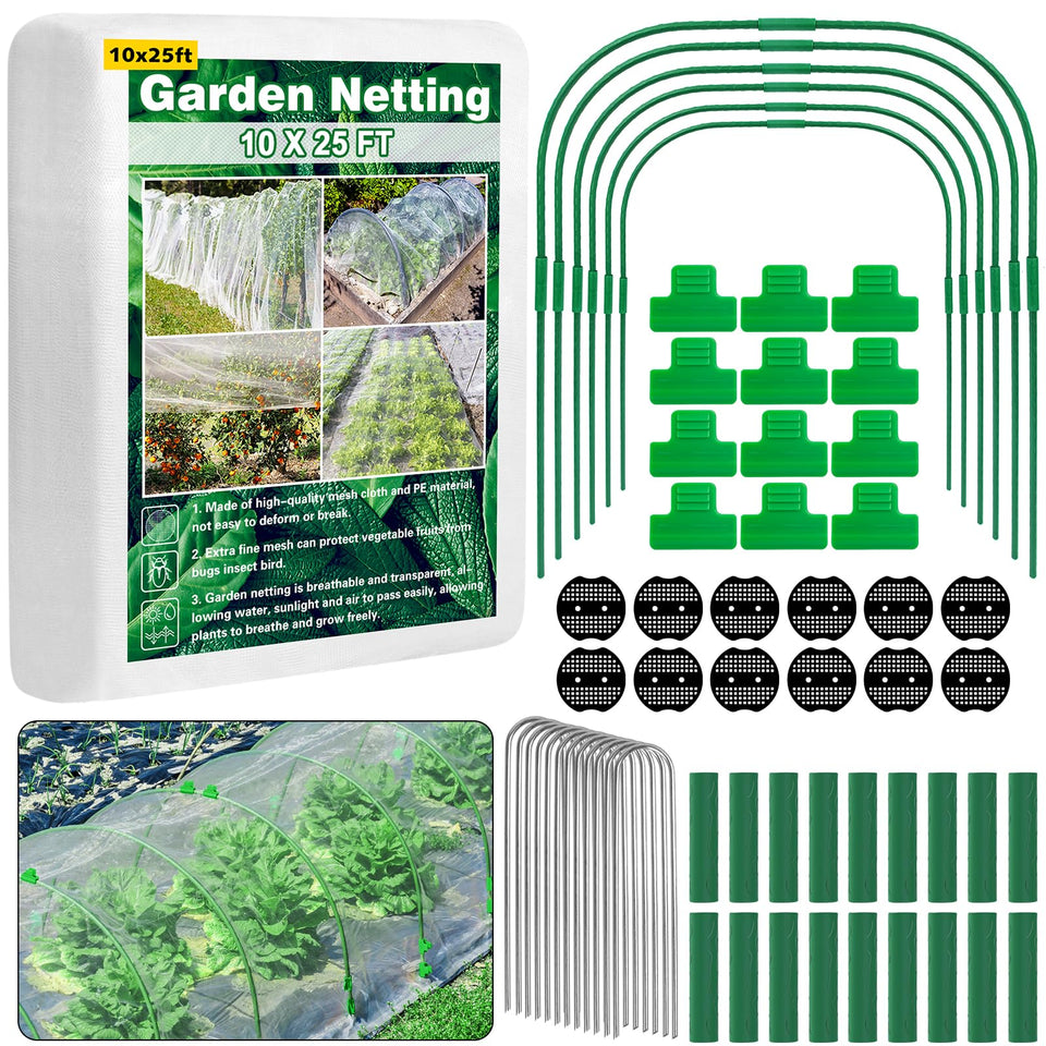 Unves garden netting kit covering plants while allowing water and light through