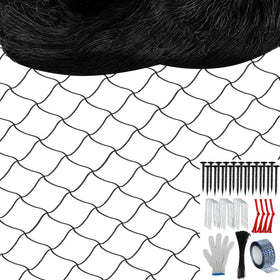 Unves bird netting 50x50ft covers garden to deter wildlife.