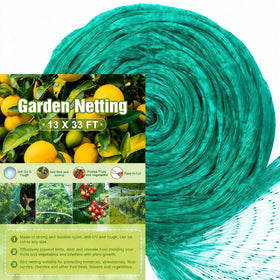 Unves garden netting spread over plants to deter birds.