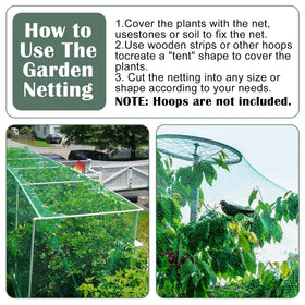 Unves garden netting covering a tomato bed in a home garden.