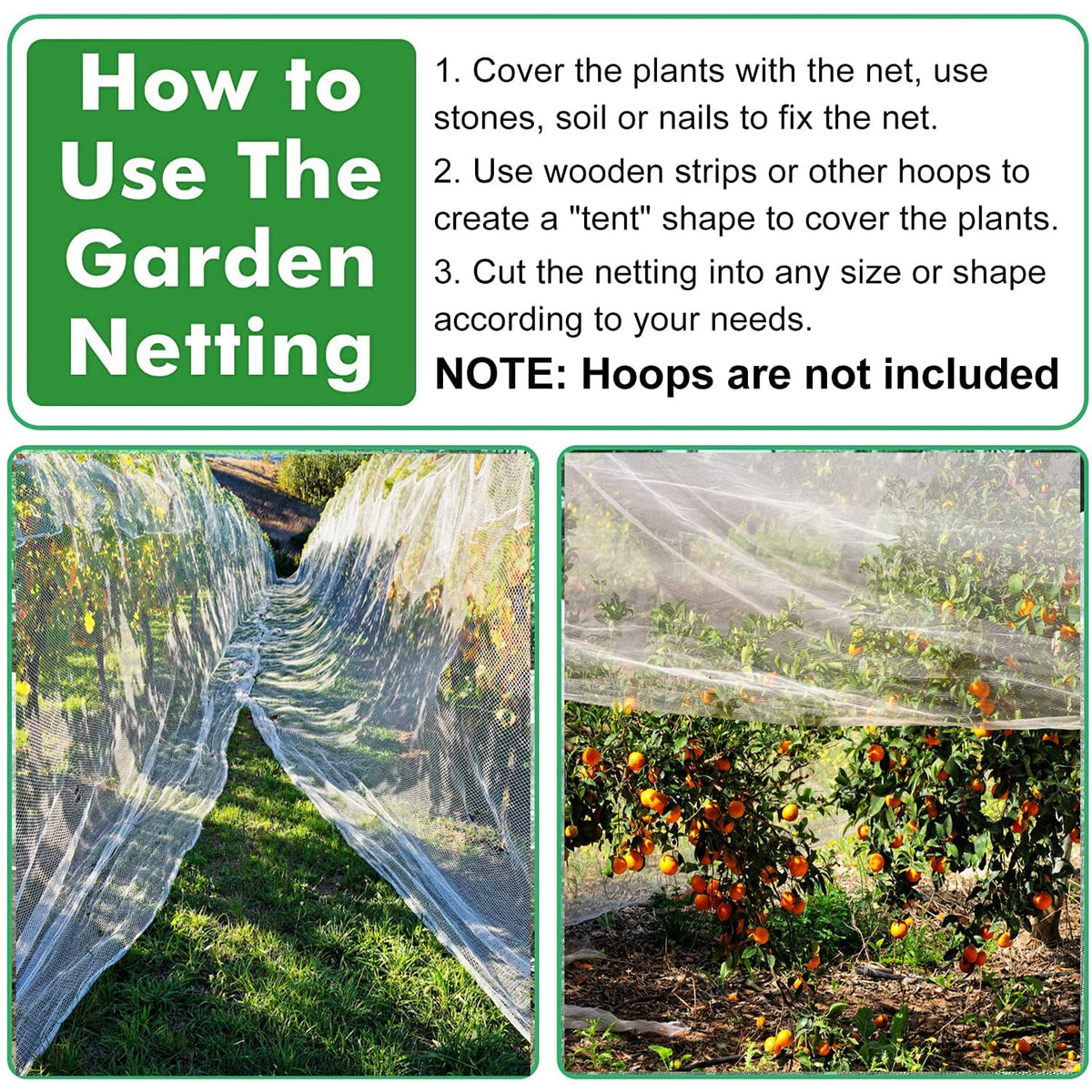 Unves netting protects seedlings and fruit from birds and bugs
