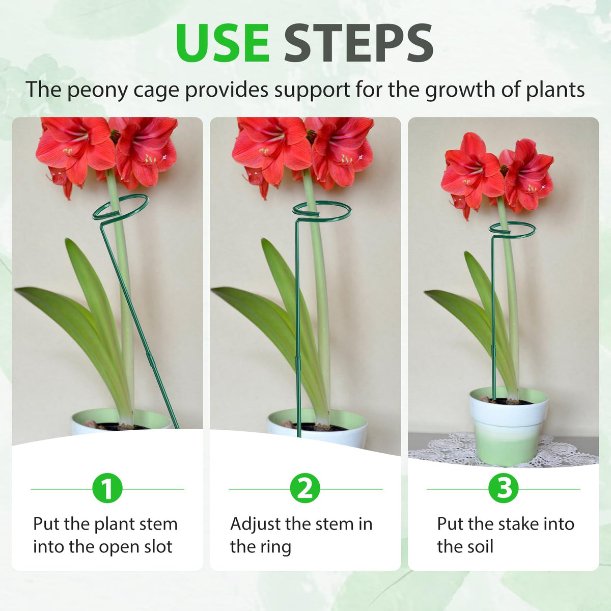 Unves green steel stake resists rust for repeated garden use.
