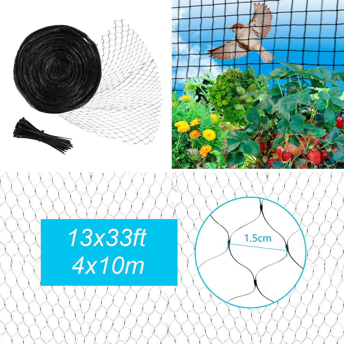 Unves heavy-duty garden netting made of durable PE material