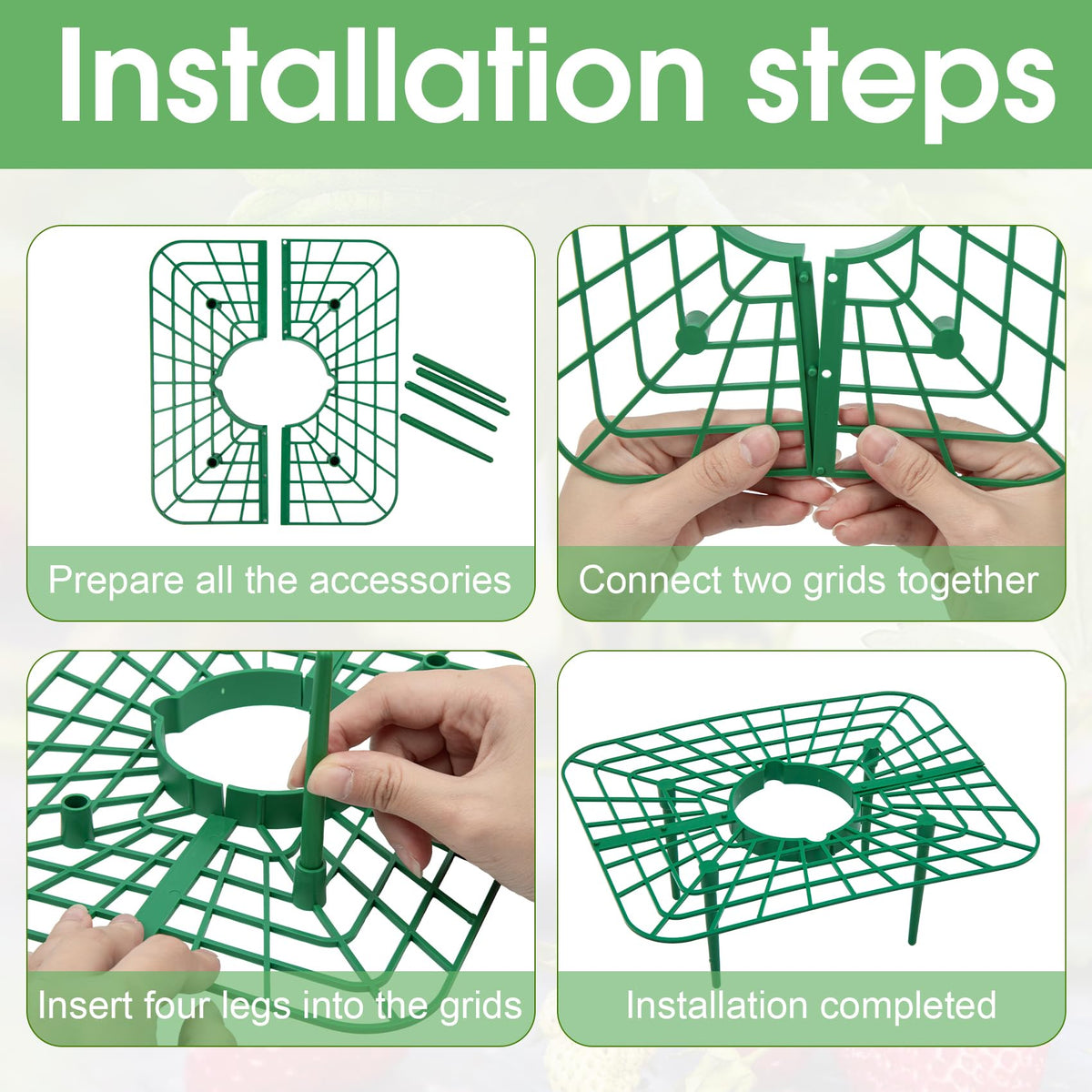 Unves square mesh trays and stakes attached for easy assembly