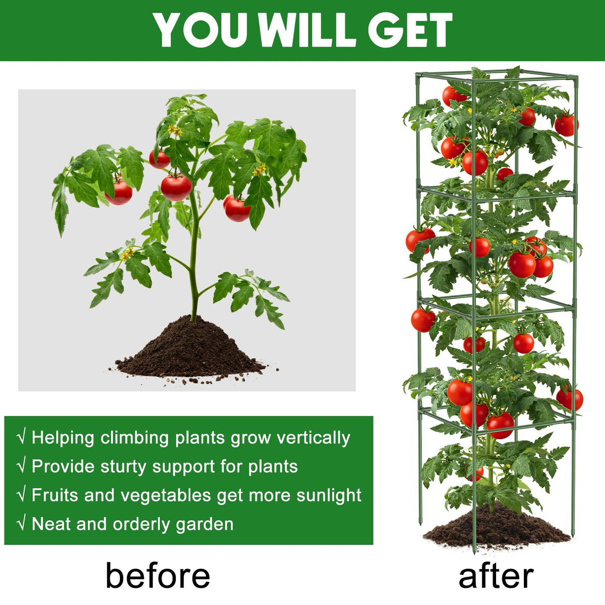 Unves tomato trellis 66h with adjustable height for vertical cropping