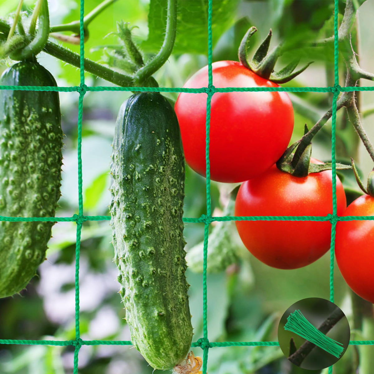 Unves Trellis Netting close-up of sturdy 4x4 inch mesh for heavy crops.