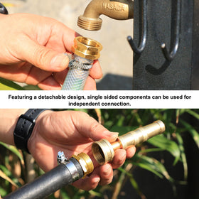 UNWAVER assembled hose repair on a garden hose demonstrates simple installation.