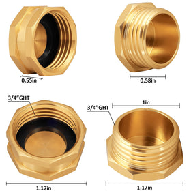 UNWAVER brass end cap with washers enhances leak protection for hoses.