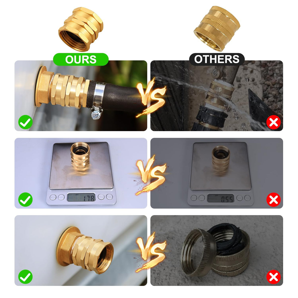 UNWAVER heavy-duty brass hose fittings designed for long outdoor use