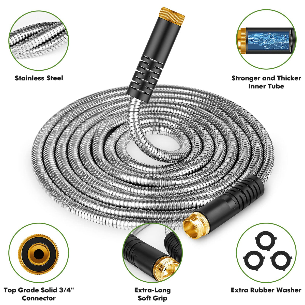 Unywarse anti-kink design hose maintains smooth water flow around obstacles.