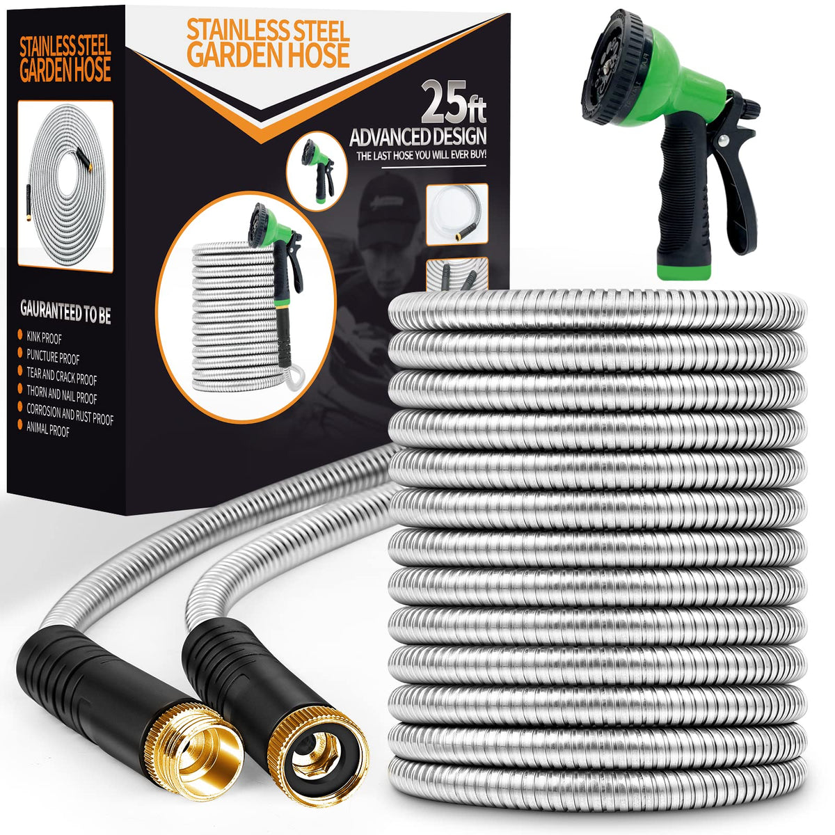 Unywarse steel hose 25ft for durable outdoor watering with steady flow.