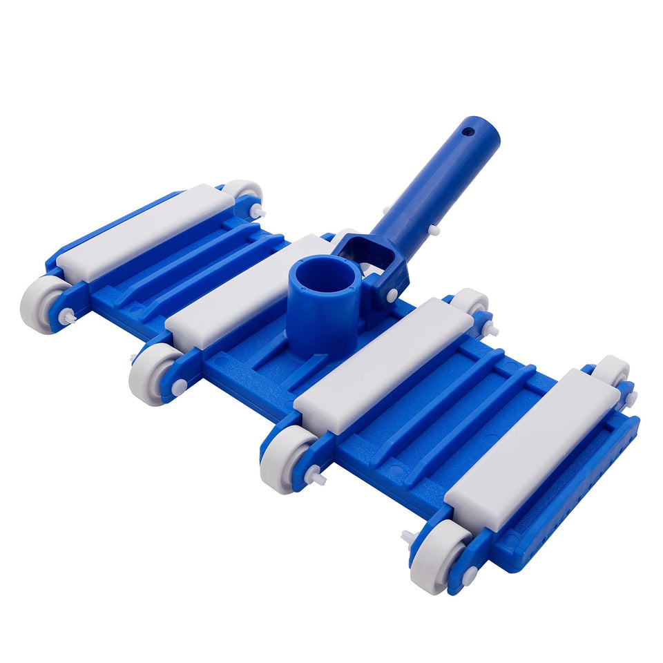 Uoark pool vacuum head with wheels, side view for easy debris pickup.
