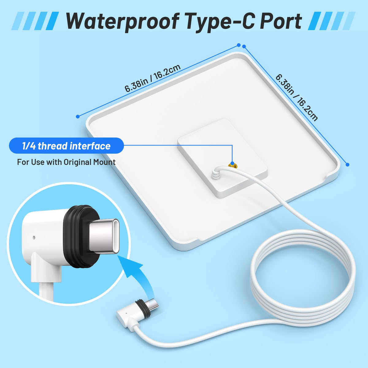 UOGW waterproof USB cable with rubber seal protects charging port from rain.