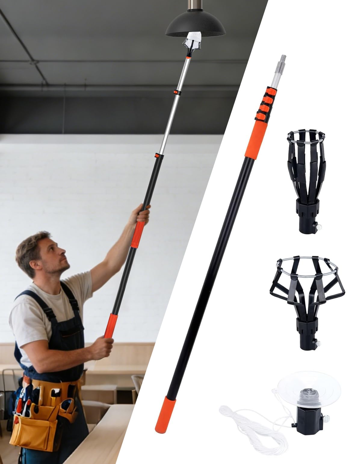 Uojim light bulb changer extended pole enables safe high-ceiling access.