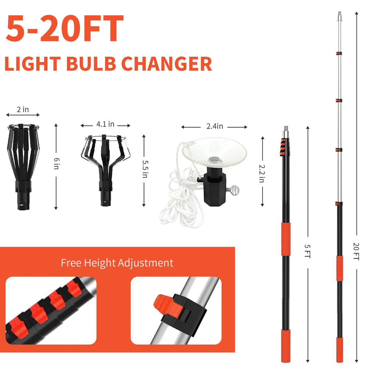 Non-slip grip keeps control while reaching bulbs with the Uojim pole.