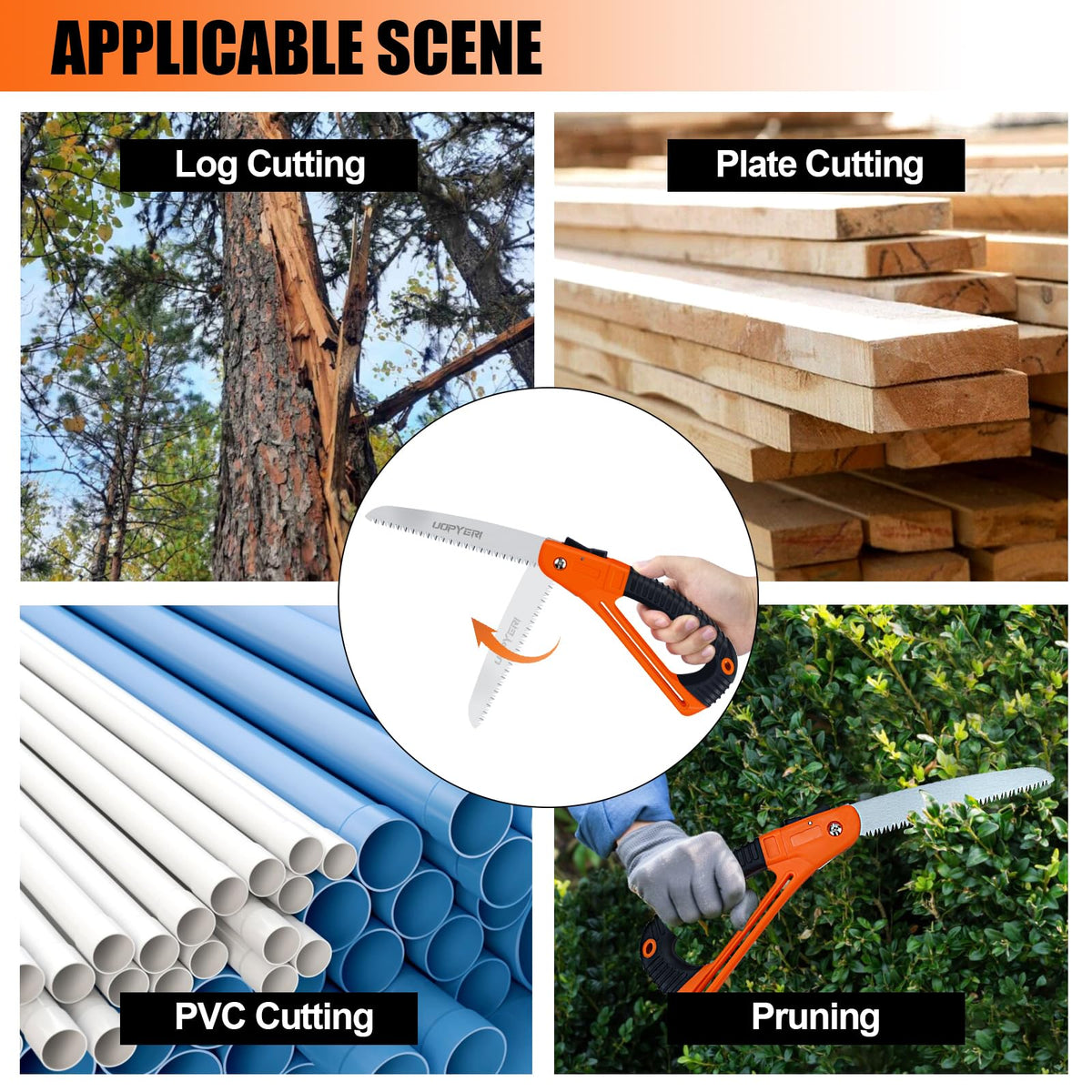 Uopyeri folding saw extends to 17 inches for larger branches.