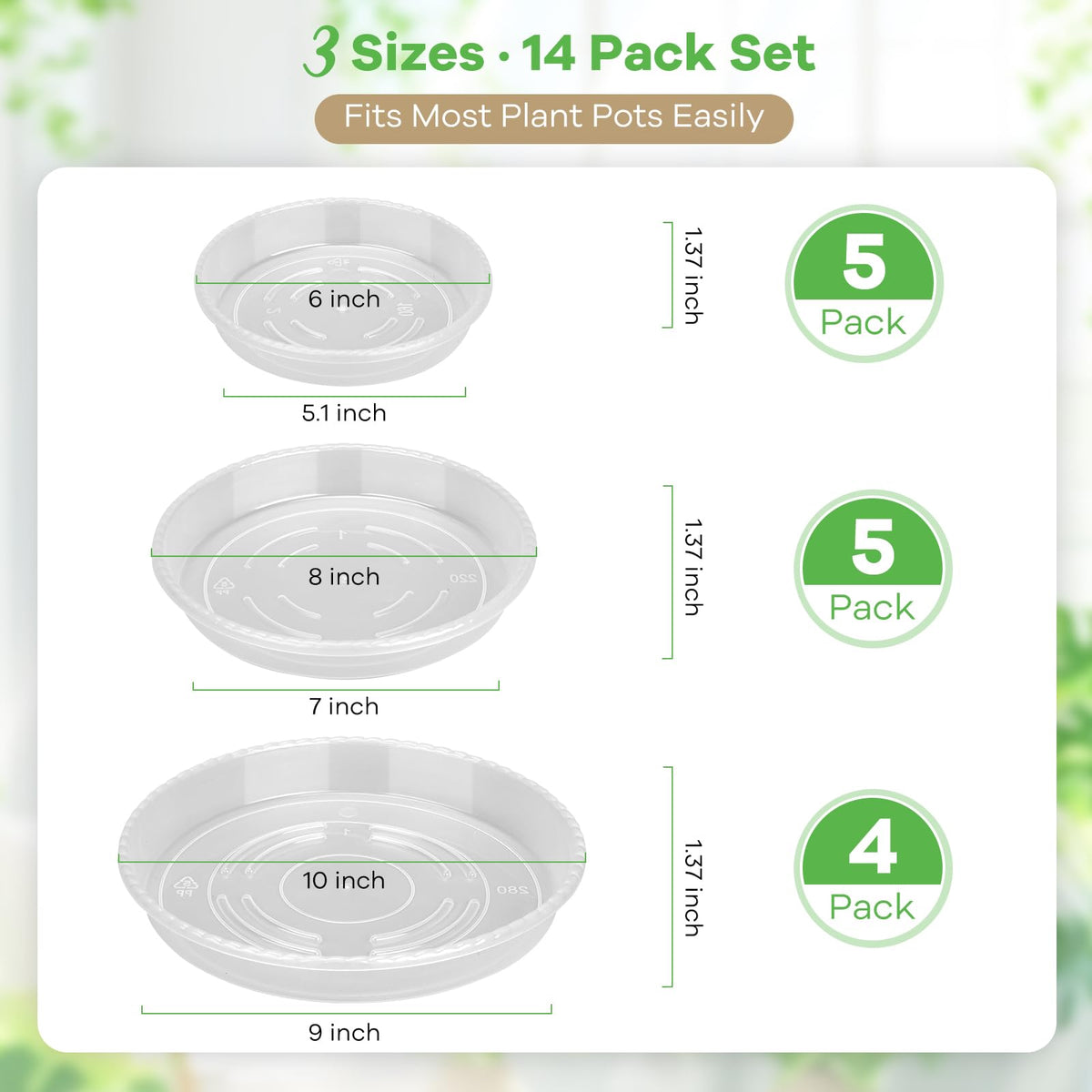 Uordirya 4x10 clear saucers with ultra-thick plastic support heavy pots.