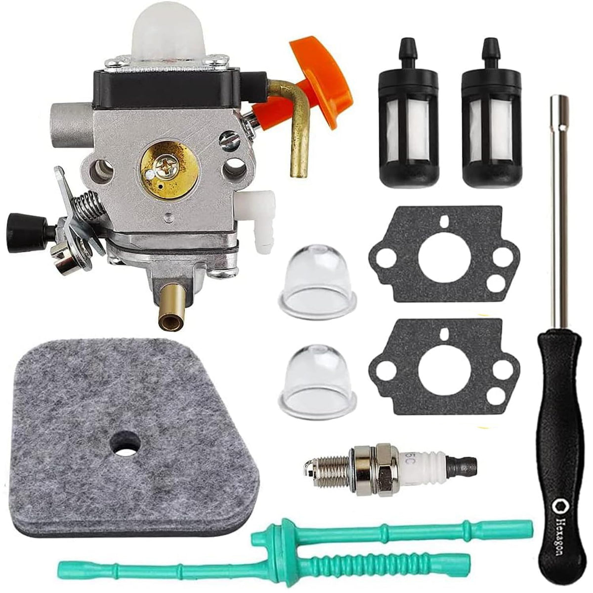 Uorimy FS90R carburetor front view, built for reliable STIHL compatibility with trimmers.