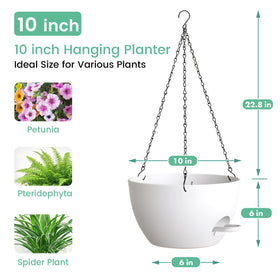 UOUZ 10-inch self-watering hanging planter shows built-in drainage and reservoir