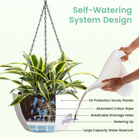 UOUZ self-watering hanging planter interior view demonstrates moisture-wicking system