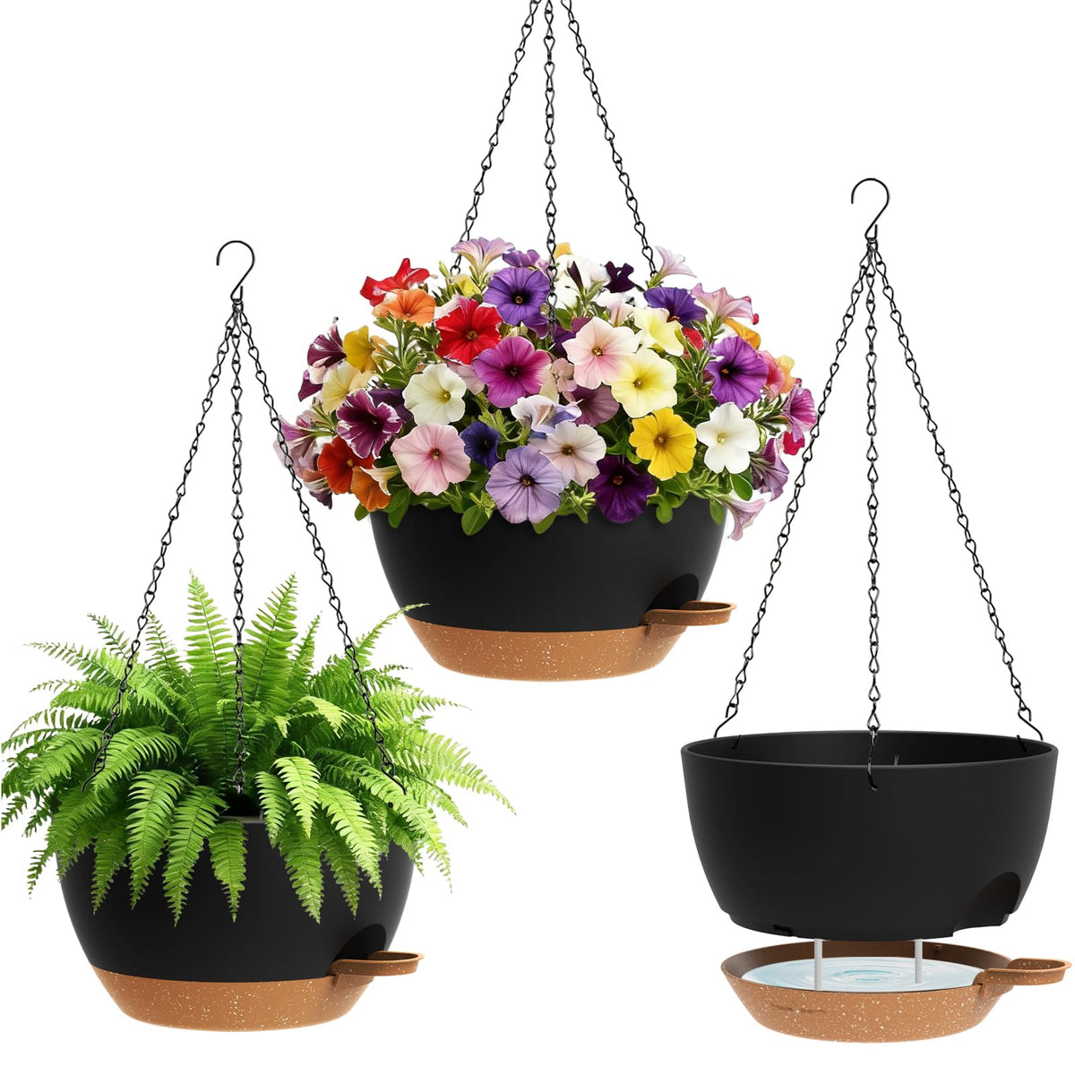 UOUZ 10-inch self-watering planter set for indoor and outdoor use with moisture control.