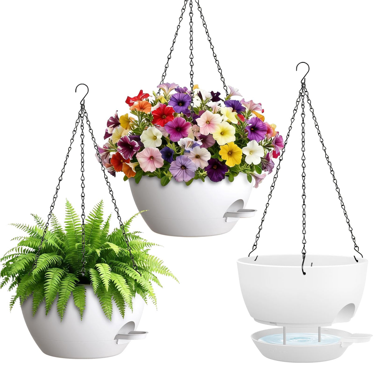 UOUZ 10-inch self-watering hanging planter with reservoir for steady indoor moisture