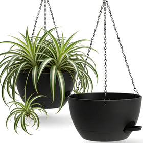 UOUZ 13-inch self-watering hanging planter, two-pack, ideal for balcony gardening.