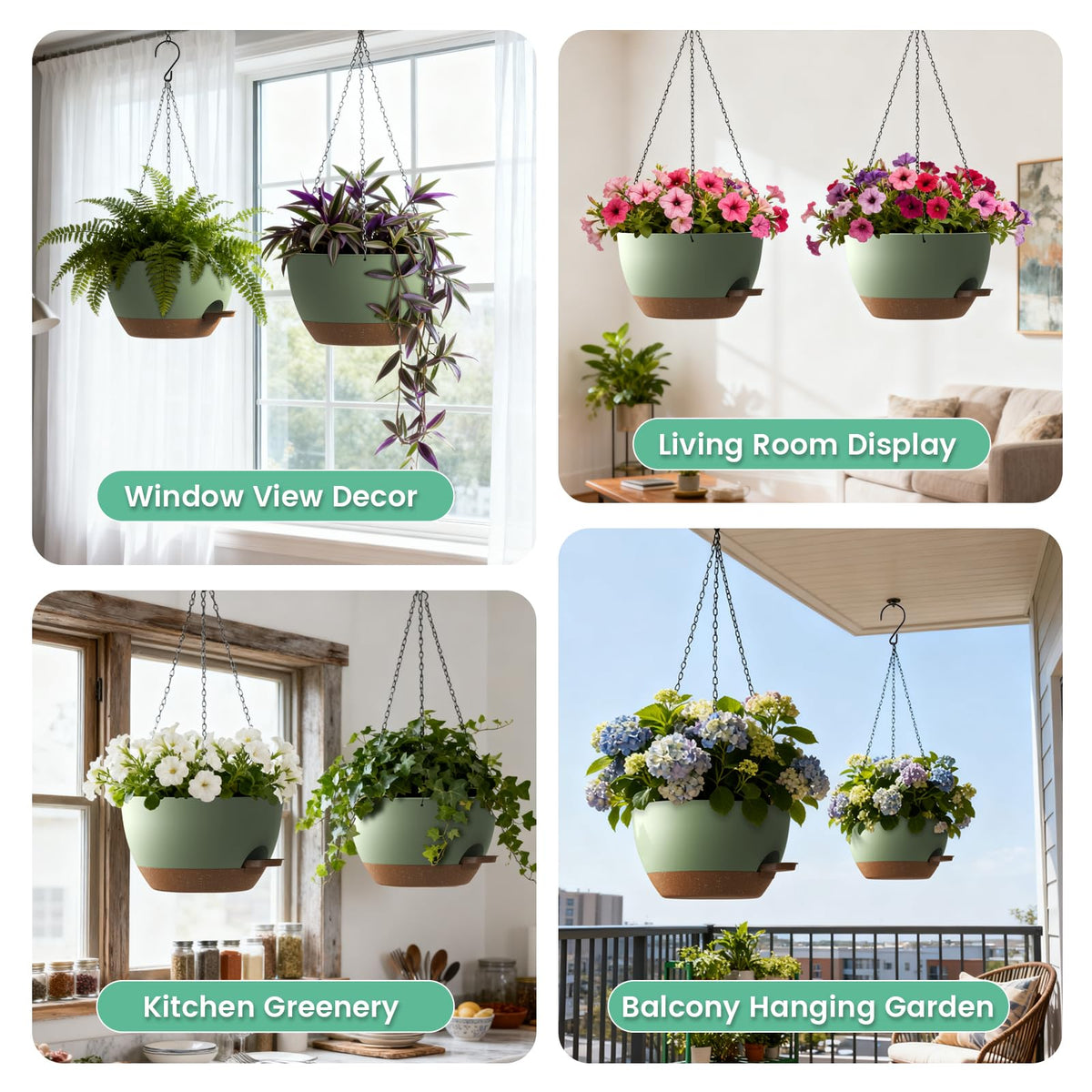 Two rust-resistant chains with S-hooks secure UOUZ hanging planters outdoors.