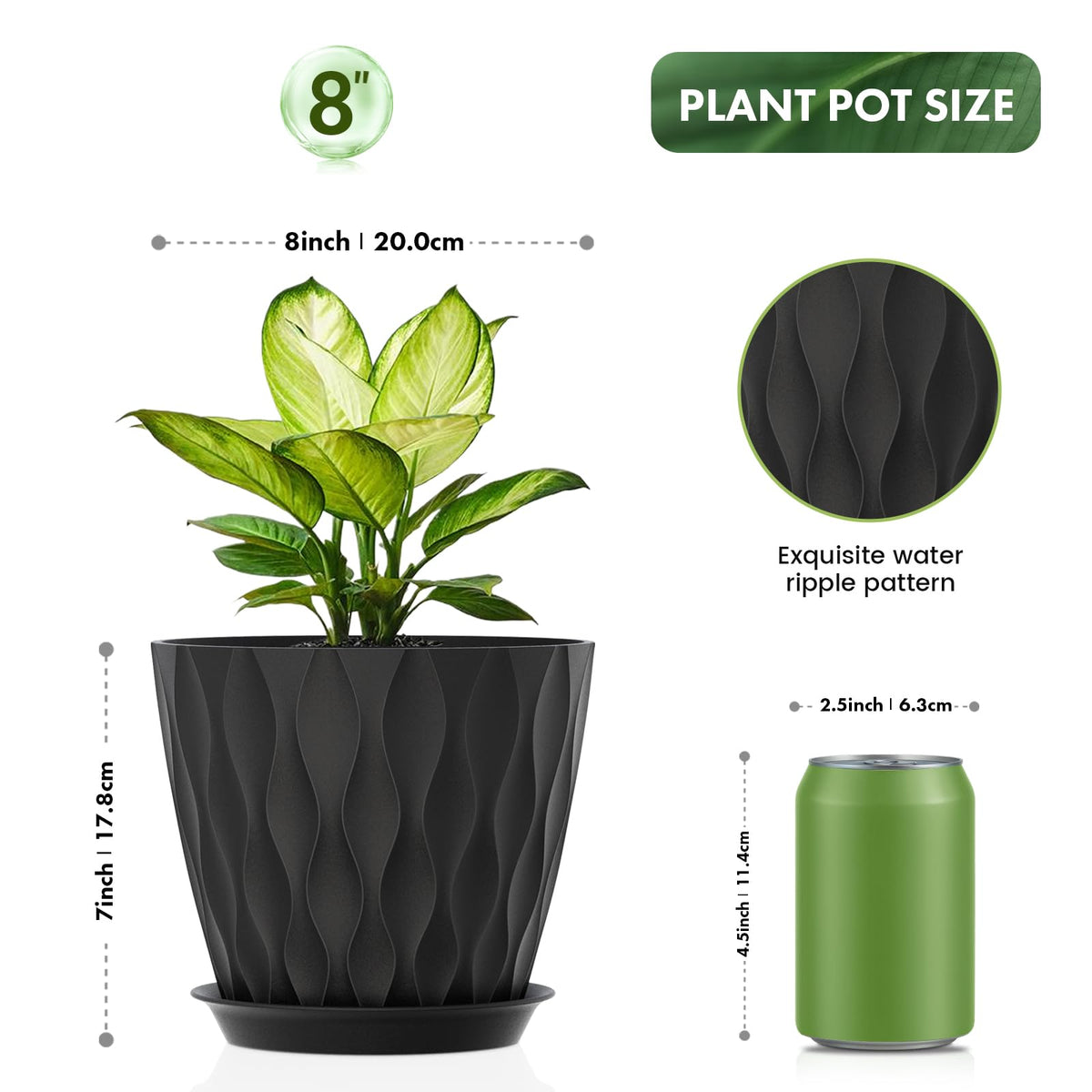 UOUZ 8-inch plant pot with waffle texture offers stylish indoor-outdoor decor.