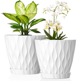 UOUZ 8-inch plant pot with drainage holes and tray for clean watering.