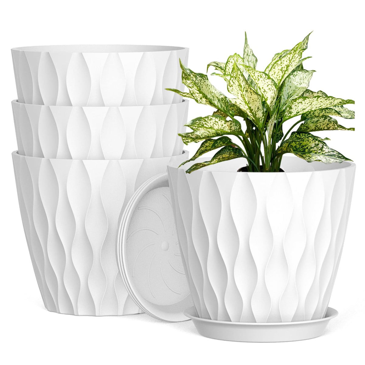 UOUZ 8-inch plant pot with drainage holes and tray for clean watering