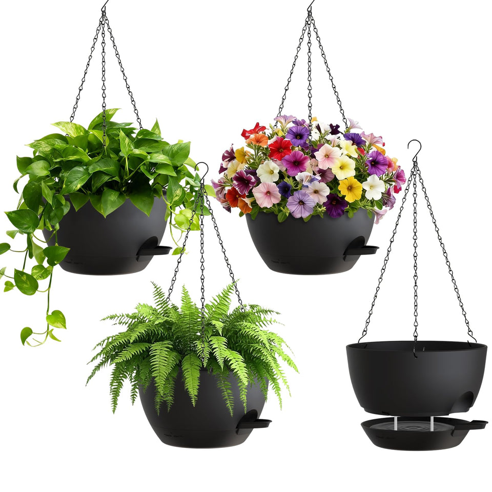 UOUZ 8-inch self-watering hanging planter assembly with easy setup and steady moisture.