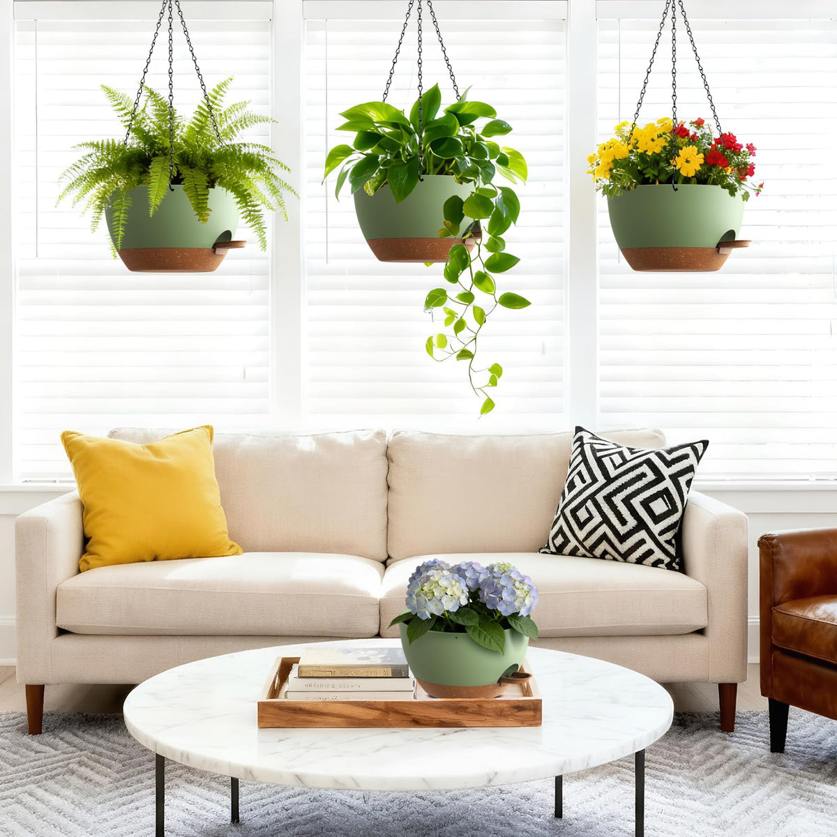 UOUZ hanging planter with side refill opening for easy watering.