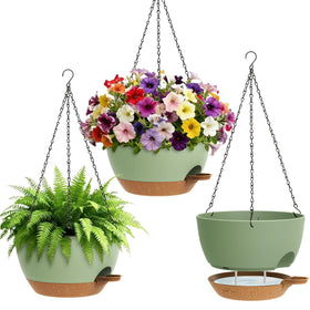 UOUZ set of 3 10-inch self-watering planters for indoor and outdoor display.