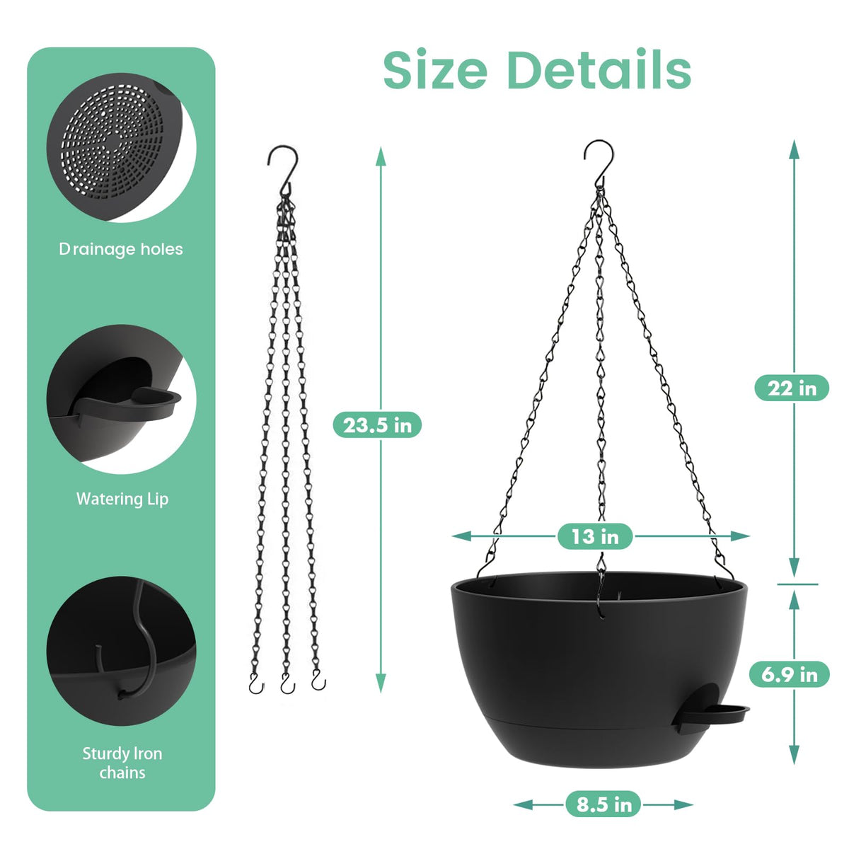 UOUZ UV-resistant plastic hanging planter suited for outdoor use.