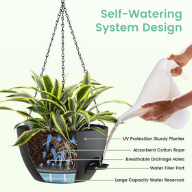 UOUZ weather-resistant black hanging planter designed for indoor and outdoor use.