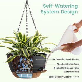 UOUZ weather resistant plastic hanging planter ready for year round use.