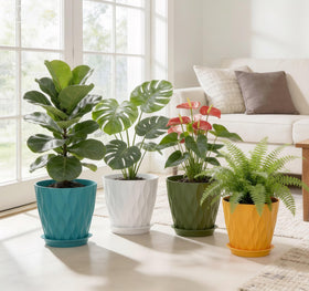 UOUZ 8-inch planter with trays on windowsill, keeps soil contained and tidy.