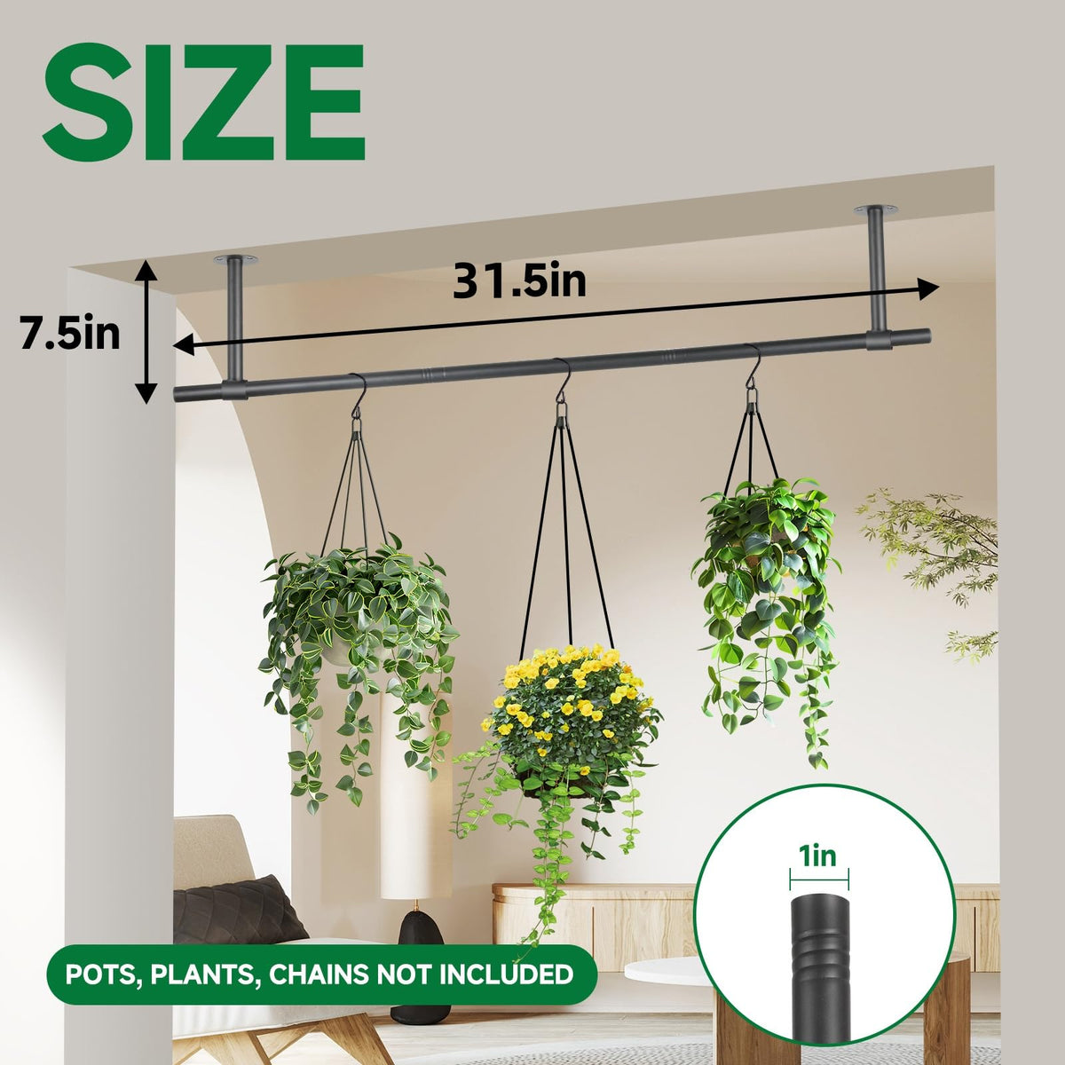 Uoveya ceiling installation rod enabling overhead greenery display