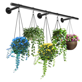 Uoveya Hanging Planters Rod installed on ceiling saving floor space.