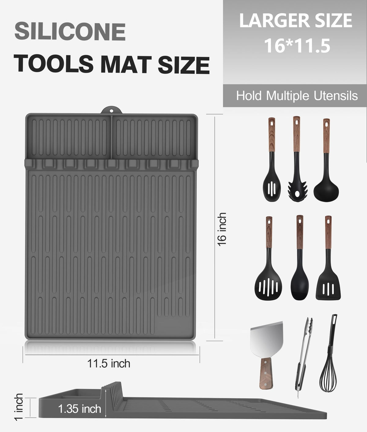 Uozuke anti-slip surface secures tools during grilling.