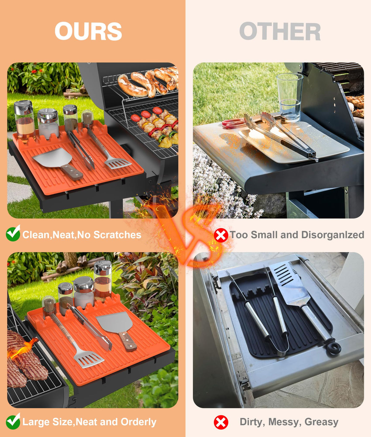 Uozuke anti-slip orange mat keeps tools in place during grilling