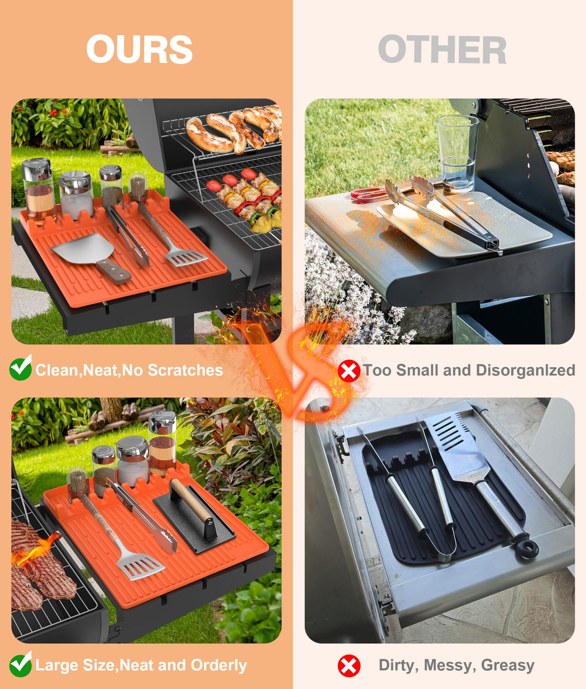 Dishwasher-safe mat simplifies post-grill cleanup and sanitizing.