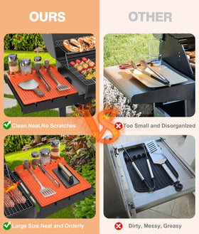 Dishwasher-safe mat simplifies post-grill cleanup and sanitizing.