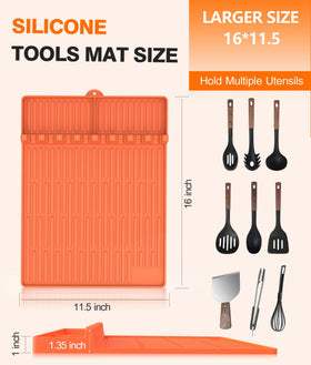 Large 16x11.5 inch mat keeps spatulas and tongs neatly arranged while grilling.