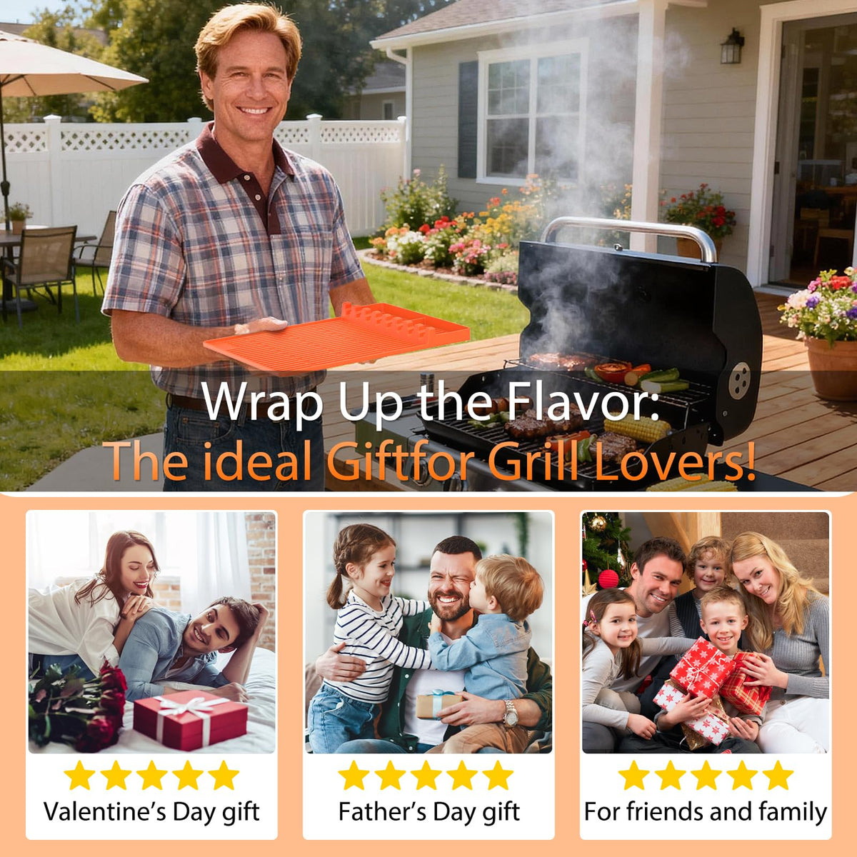 Bright orange Uozuke mat adds style and makes a great grill gift.