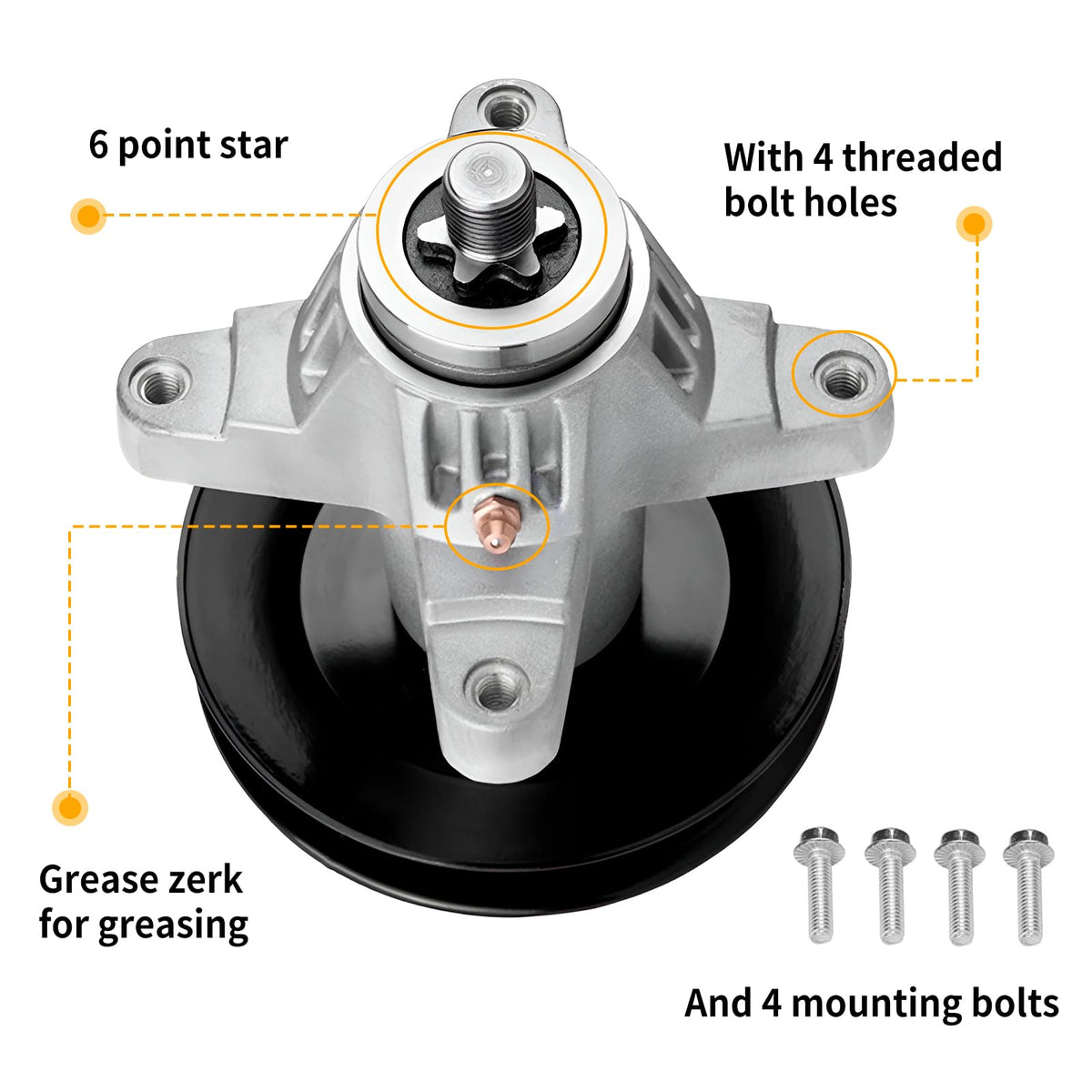 UP2WIN spindle assembly with 50 inch mower deck alignment view for Cub and Troy-Bilt