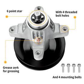 UP2WIN spindle assembly with 50 inch mower deck alignment view for Cub and Troy-Bilt